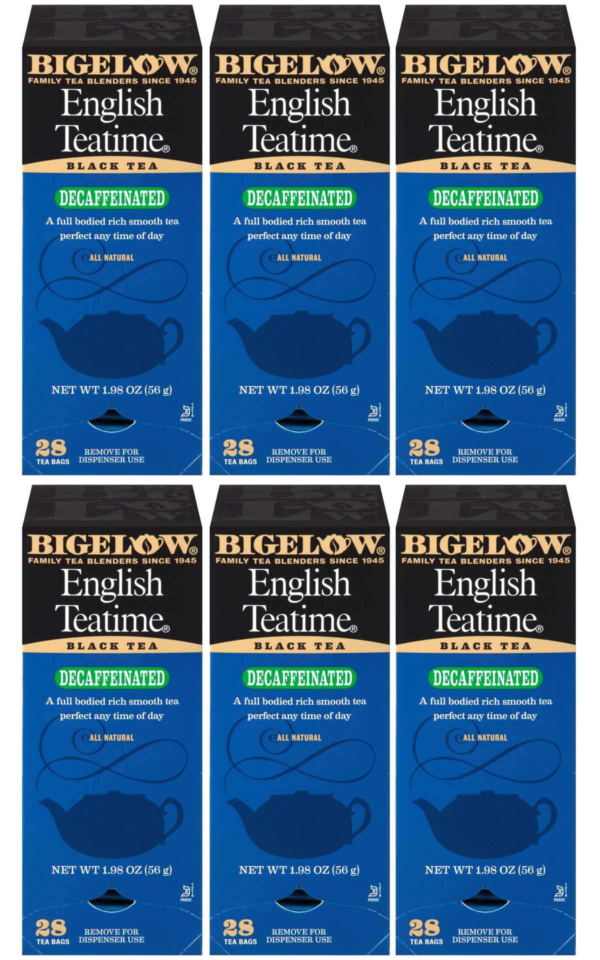 Bigelow Decaffeinated English Teatime Tea 28-Count Boxes (Pack of 6) Premium Bagged Caffeine-Free Black Tea Antioxidant-Rich All Natural Decaffeinated