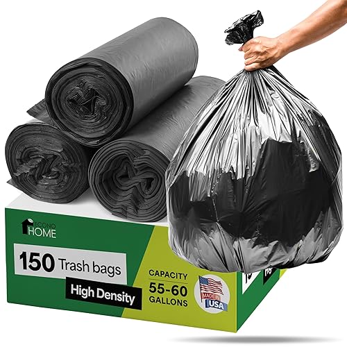EconoHome Commercial 55-60 Gallon Garbage Bags - High Density Extra Large Trash Bags - 40x54" 17 Micron - Industrial Plastic Can Liners for Light