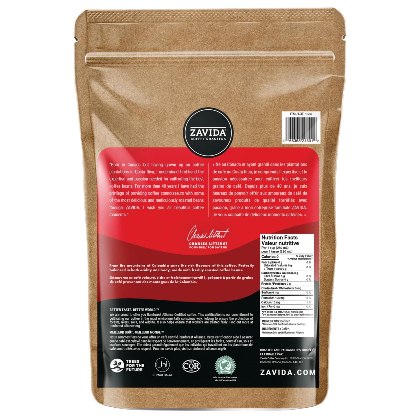 Zavida Coffee 100% Colombian Whole Bean 907 Grams 2 Pounds 1 Bag