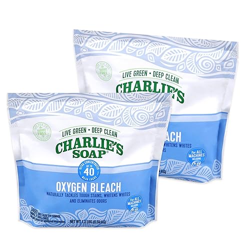 Charlie's Soap Oxygen Powered Bleach Powder, Color Safe For Clothes, Safe Bleach for White Clothes, An Unscented Fragrance Free Non Chlorine 1.3 lbs