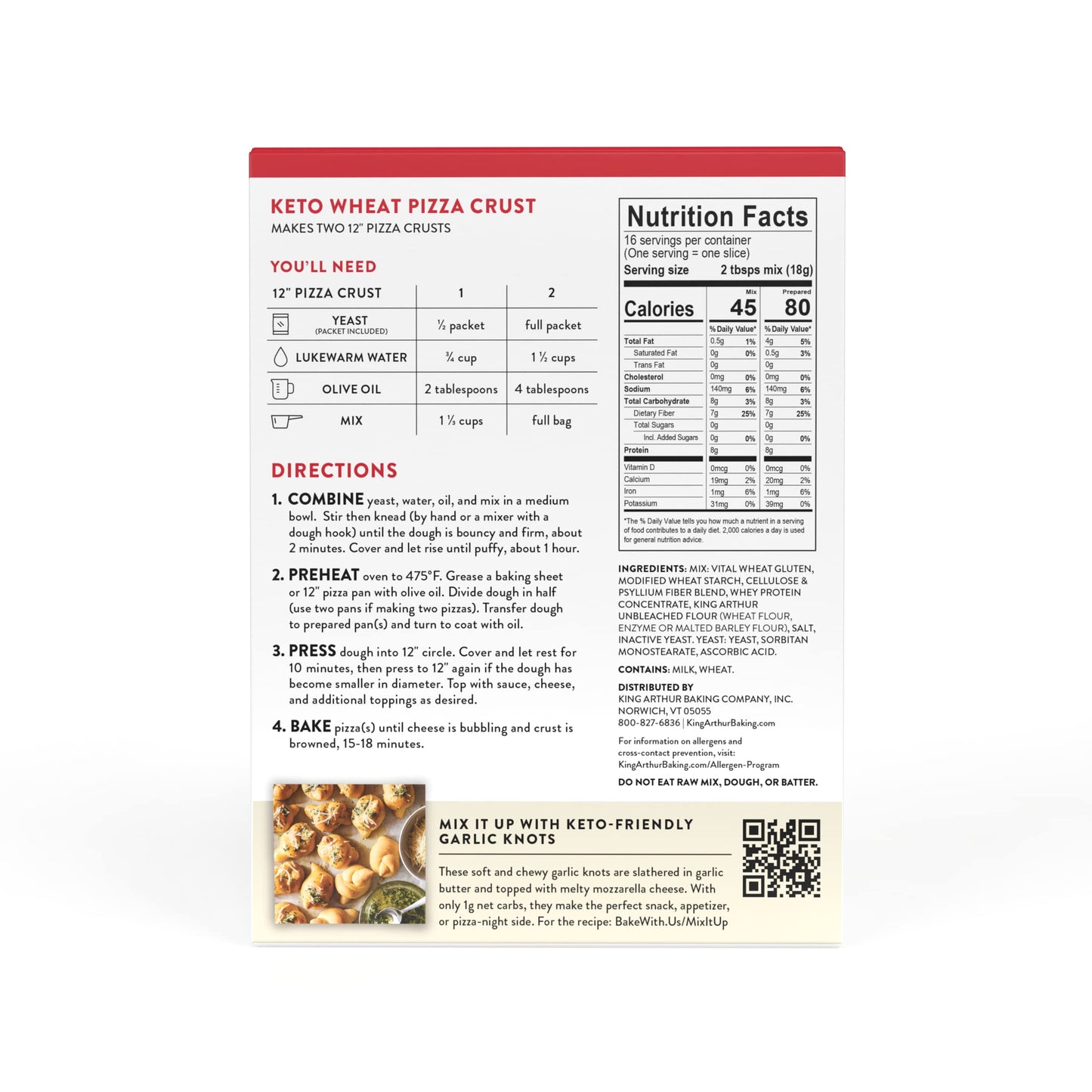 King Arthur Keto Pizza Crust Mix: Low Carb Delight with 1g Net Carbs per Serving - Easy to Make, Crisp & Chewy 10.25 oz Mix for Two 12 in Crusts - Perfect for Keto Pizza Lovers