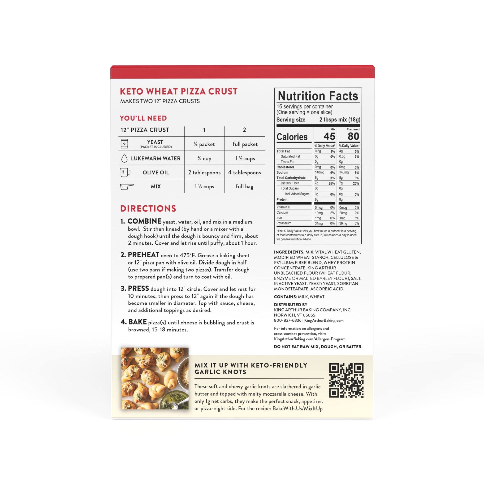 King Arthur Keto Pizza Crust Mix: Low Carb Delight with 1g Net Carbs per Serving - Easy to Make, Crisp & Chewy 10.25 oz Mix for Two 12 in Crusts - Perfect for Keto Pizza Lovers