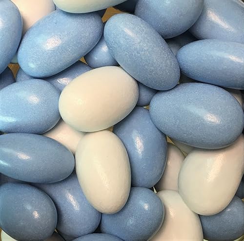 Blue & White Jordan Almonds by Its Delish, 2 LBS Bulk | Sugared Almond Nut with Sweet Hard Candy Coating - Bulk Wedding Favors, Bridal and Baby