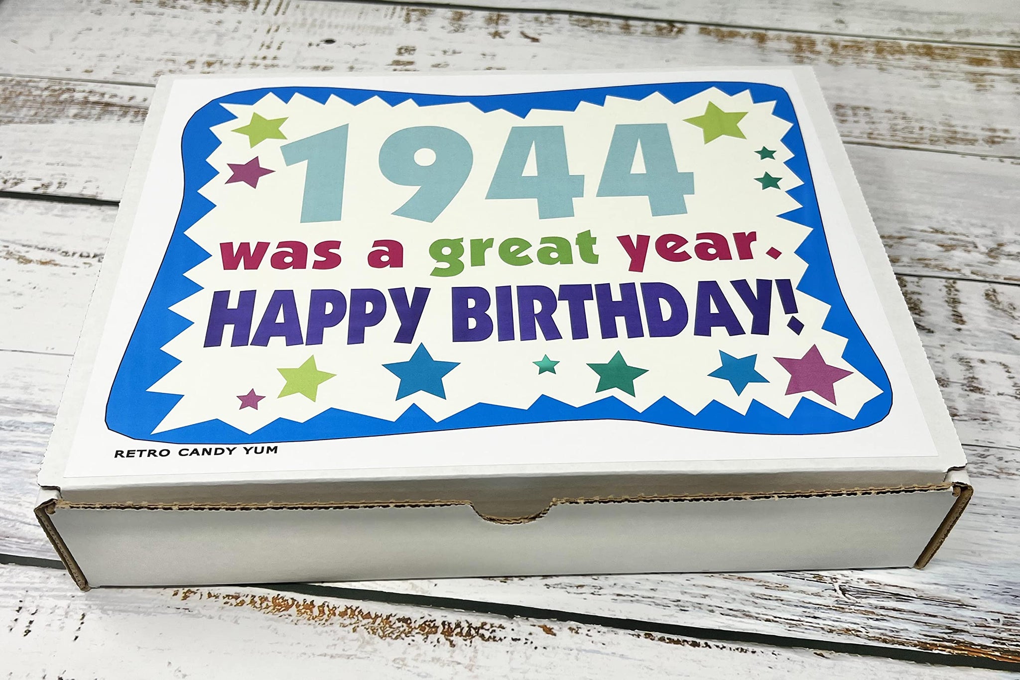 RETRO CANDY YUM ~ 1944 82nd Birthday Gift Box of Nostalgic Candy from Childhood for 82 Year Old Man or Woman Born 1944