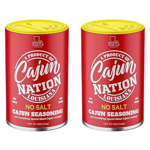 Cajun Nation NO SALT Cajun Seasoning 5 oz - Gluten Free, No MSG- Louisiana Spicy Cajun Seasoning for Turkey, Jambalaya, Gumbo, Seafood & More, 2-Pack