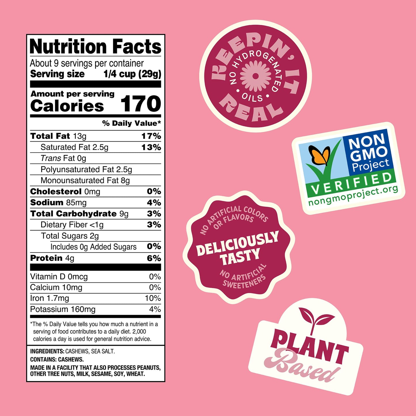 Back to Nature Jumbo Cashews - Dry Roasted with Sea Salt, Non-GMO High Protein Snacks, 9 Ounce