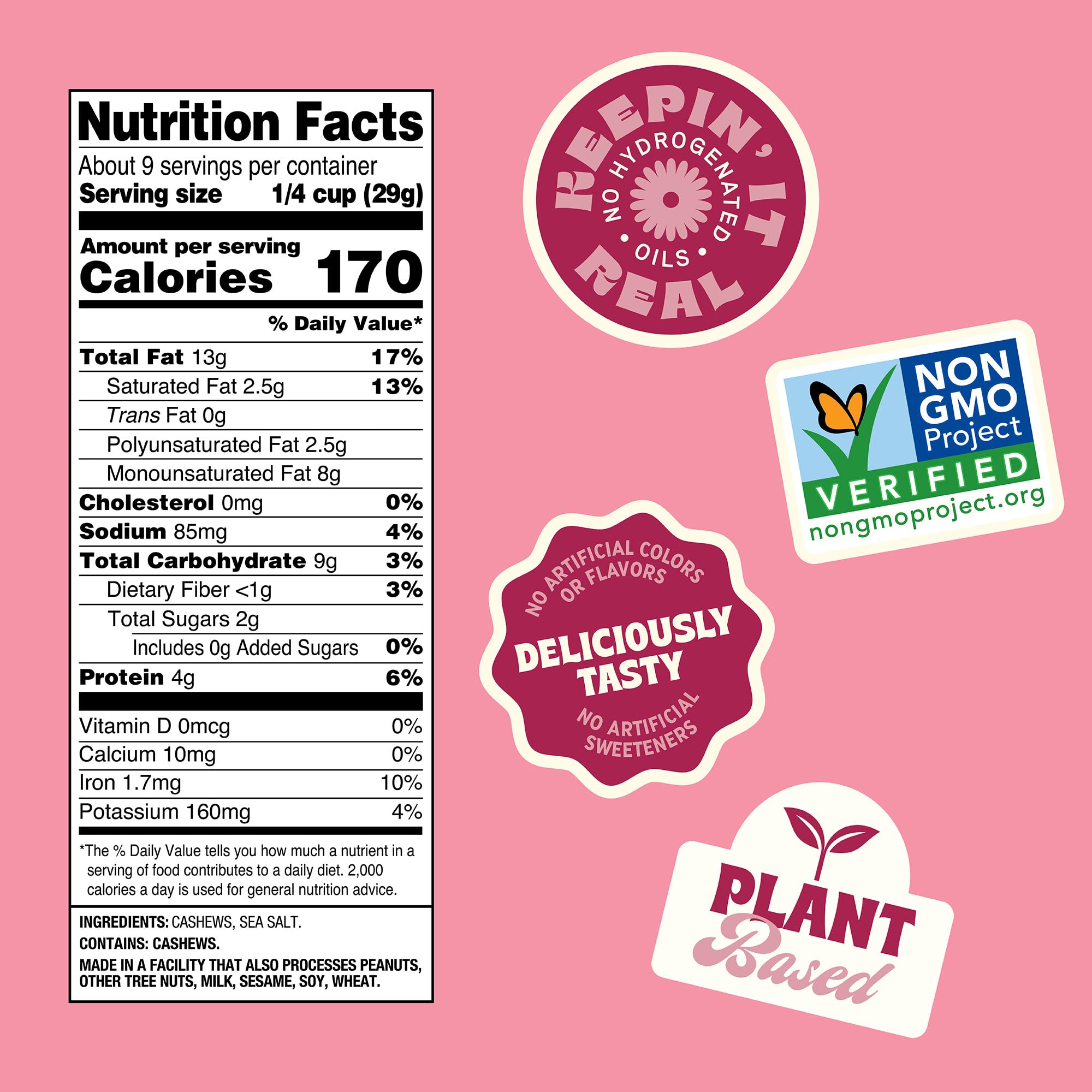 Back to Nature Jumbo Cashews - Dry Roasted with Sea Salt, Non-GMO High Protein Snacks, 9 Ounce