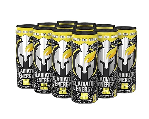 Gladiator Energy Drink, Sugar-Free, 12 Pack, Killer Kolada, 12oz Cans, with Creatine, BCAA, and 250mg Caffeine