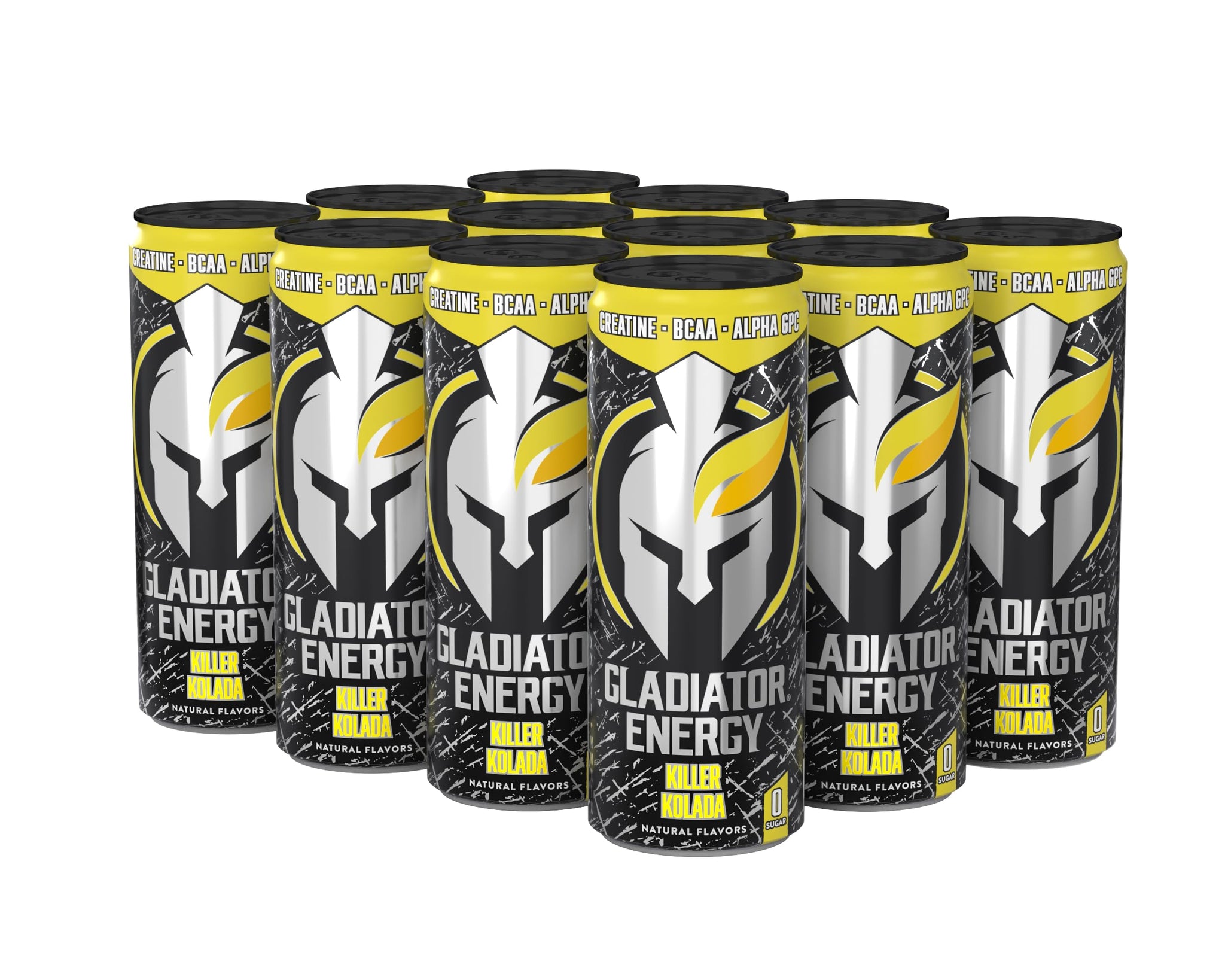 Gladiator Energy Drink, Sugar-Free, 12 Pack, Killer Kolada, 12oz Cans, with Creatine, BCAA, and 250mg Caffeine