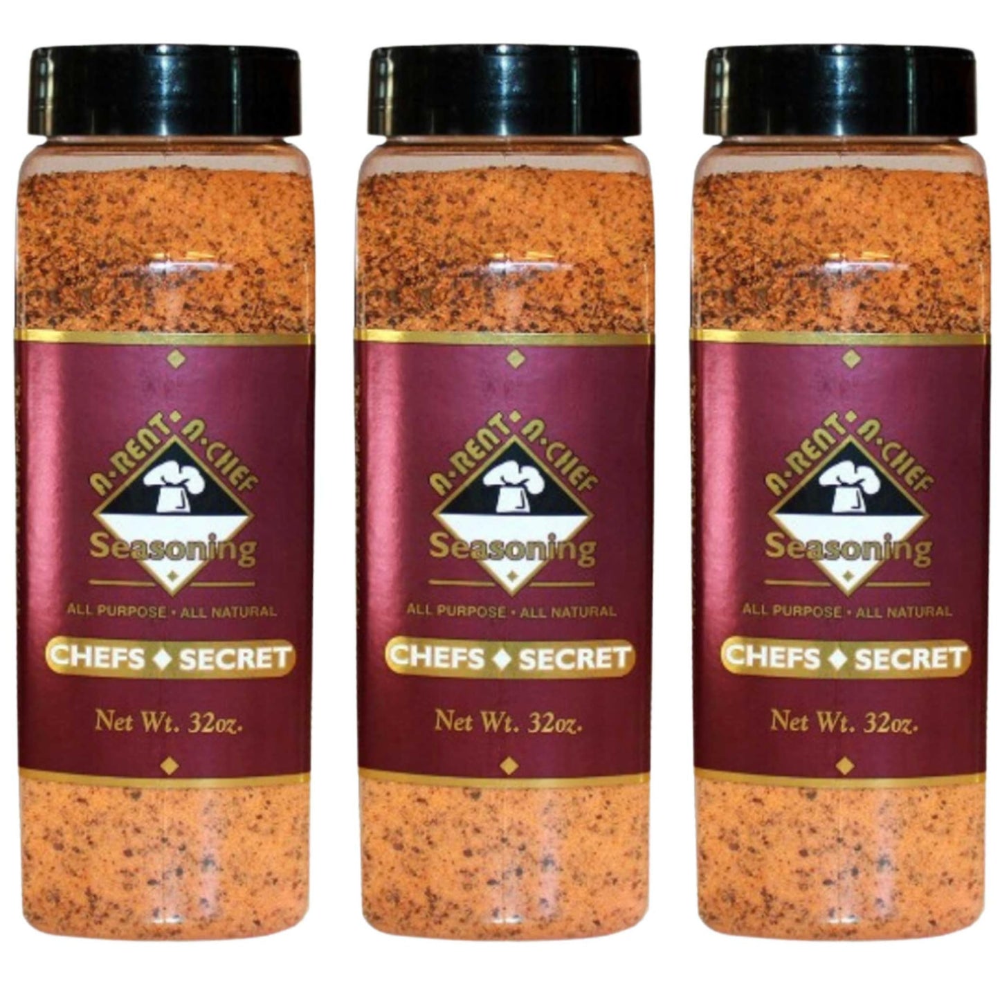 A-Rent-A-Chef All Natural, All Purpose, "Chef's Secret" Seasoning - Gluten Free - MSG Free - 32 oz. - 3 Pack - Made in the USA - Proudly Made in
