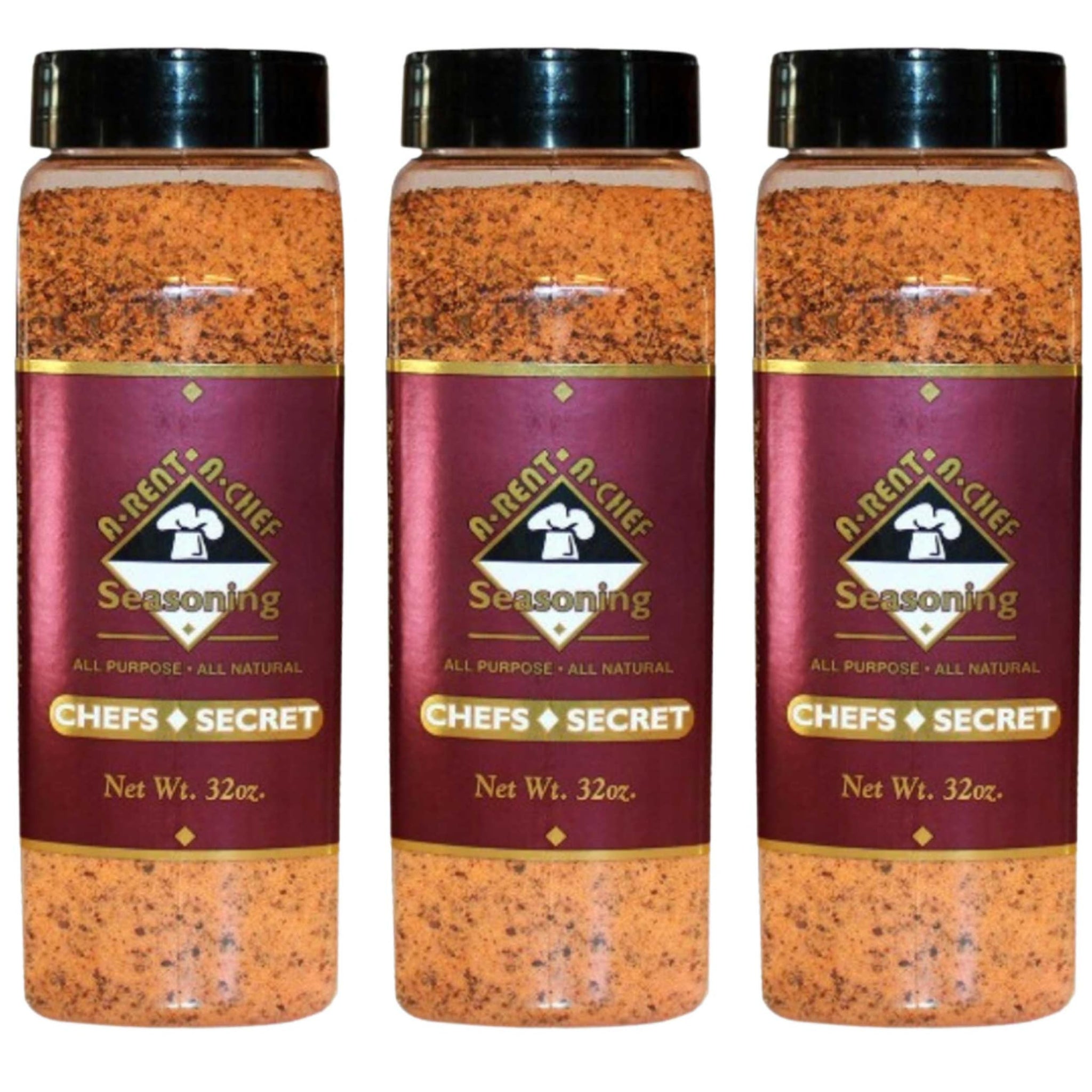 A-Rent-A-Chef All Natural, All Purpose, "Chef's Secret" Seasoning - Gluten Free - MSG Free - 32 oz. - 3 Pack - Made in the USA - Proudly Made in