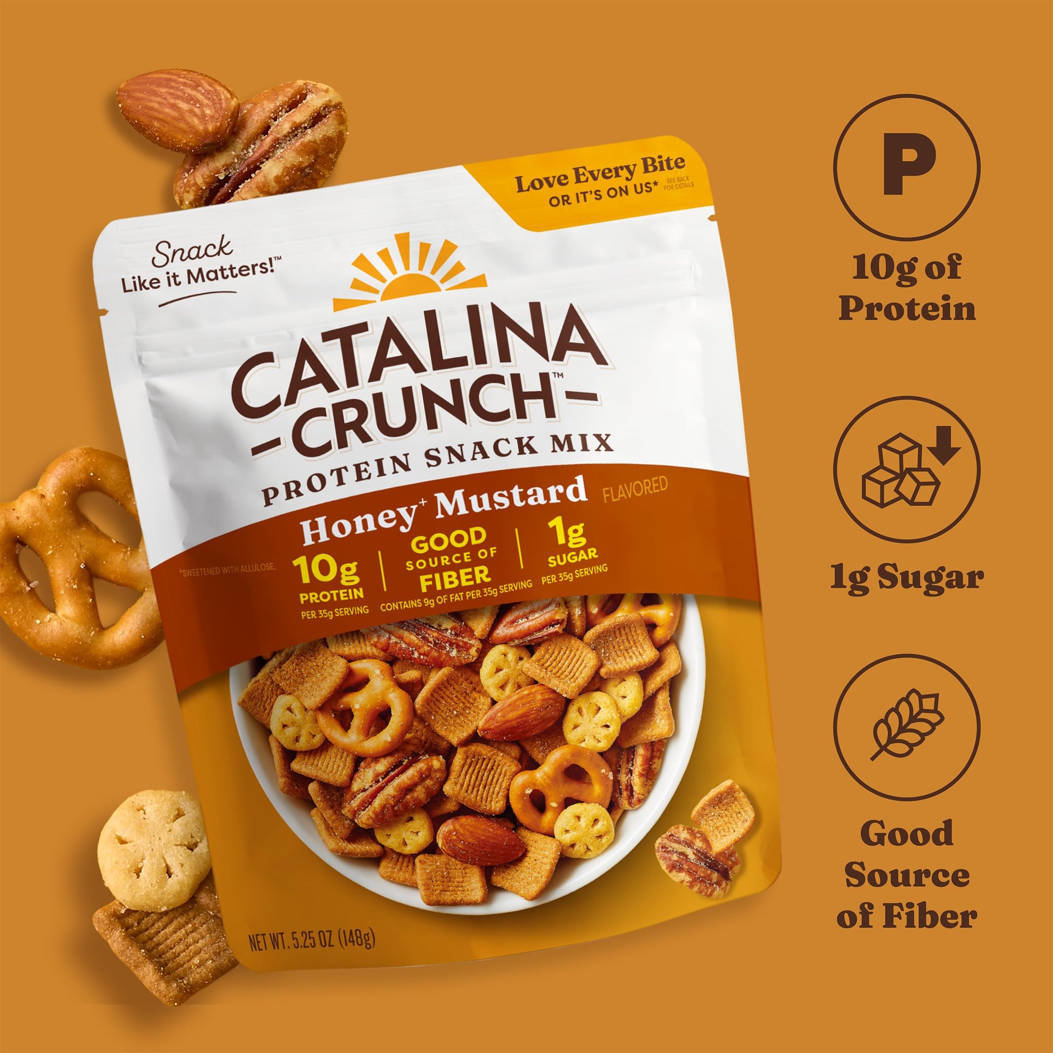 Catalina Crunch Protein Snack Mix - 10g Protein, 1g Sugar per Serving - Good Source of Fiber, Gluten Free - Honey Mustard, 5.25 Ounce Bag (Pack of 1)