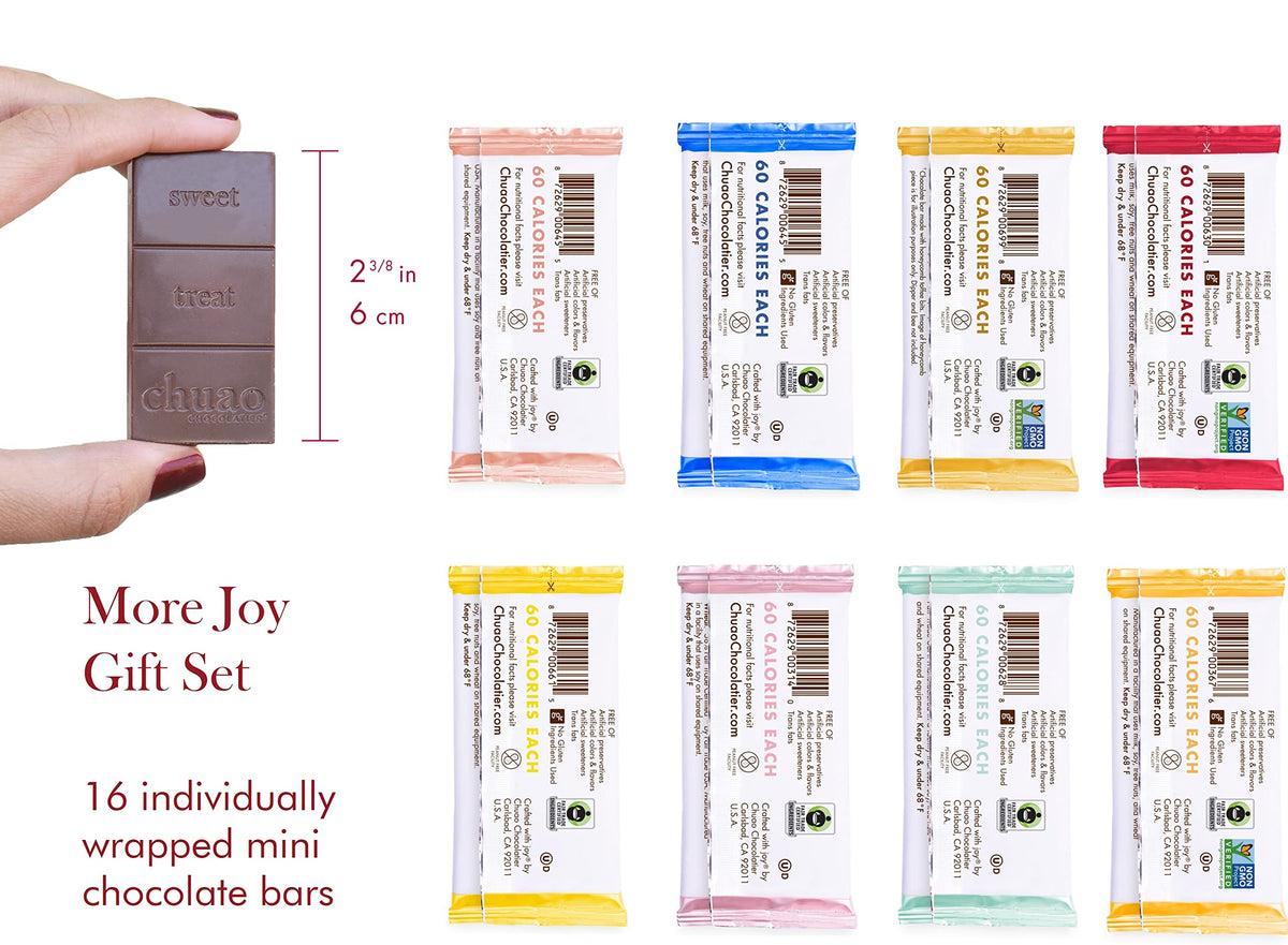 Chuao Chocolatier More Joy Assorted Mini Gourmet Chocolate Bars Gift Box | Milk and Dark Chocolate Variety Sampler For Holiday, Birthday, Thank you