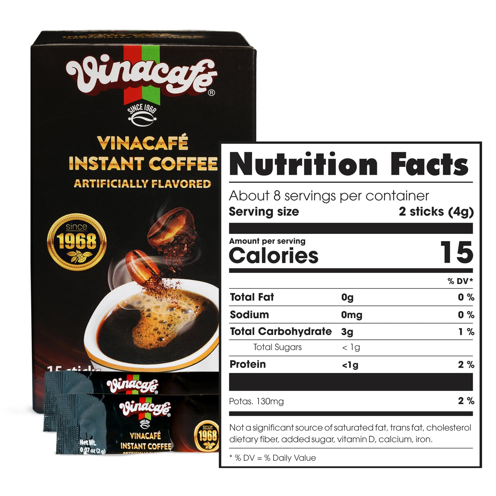 Vinacafe 30 Sticks Black Instant Coffee (0.07 oz. Per stick) Vietnamese Instant Coffee Mix, Iced Black Coffee, Cafe Den Da, Single Serve Coffee