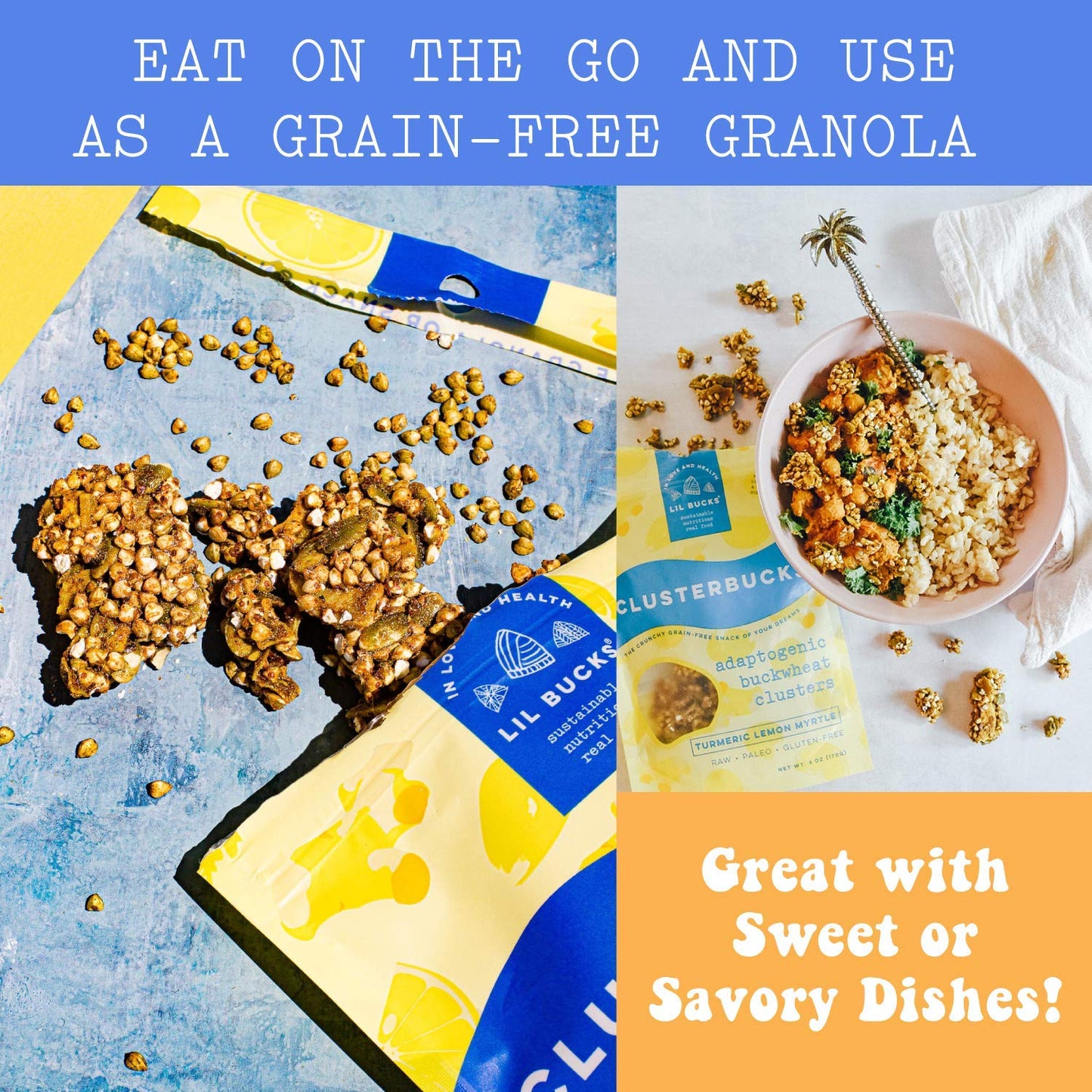 Lil Bucks Clusterbucks Grain-Free Superfood Clusters made with Sprouted Buckwheat and Adaptogens, Gluten Free Snack (Golden Chai w Lemon, 6 Pack)