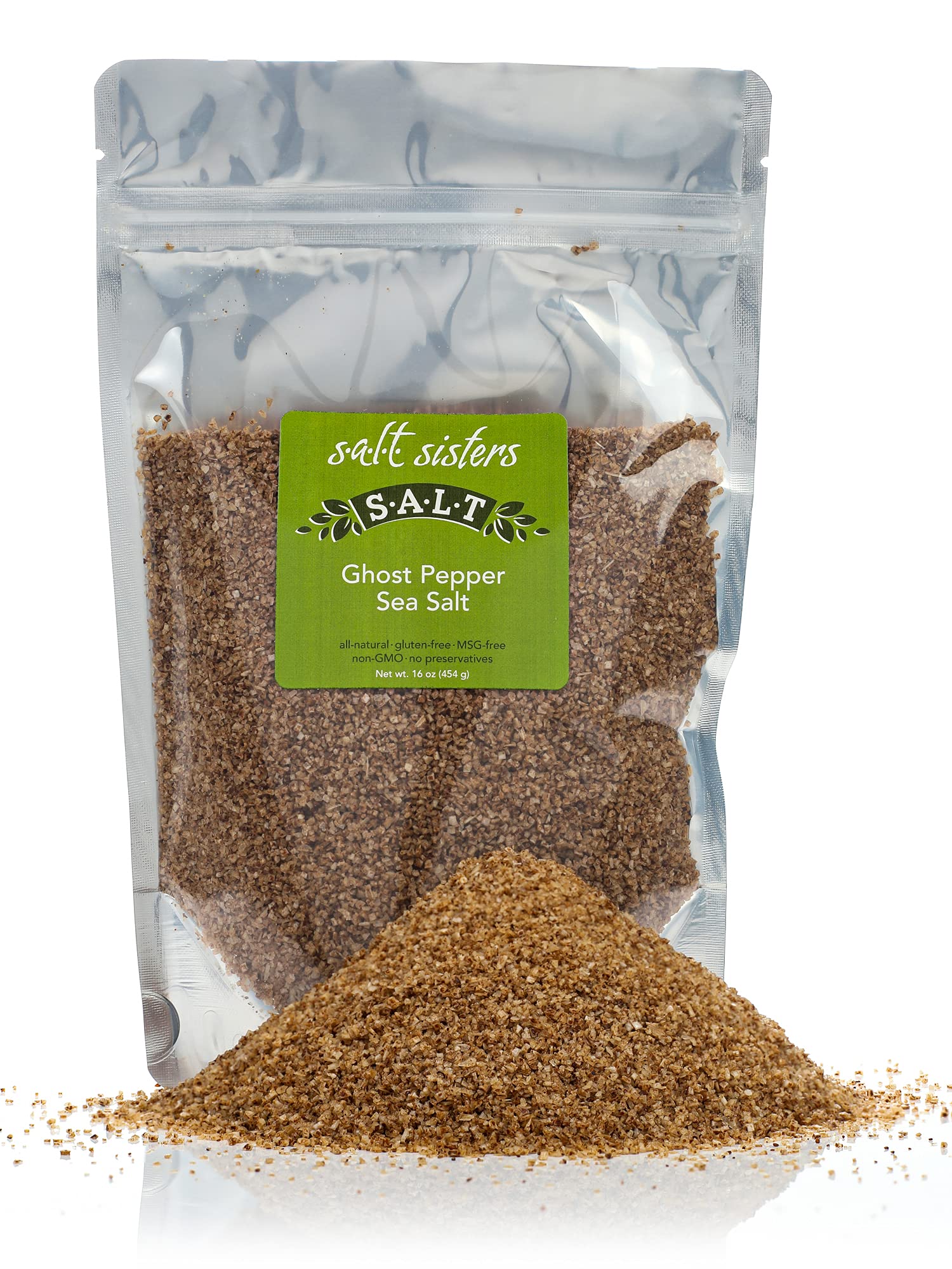 s.a.l.t. sisters Ghost Pepper Sea Salt | All-Natural, Gluten Free, MSG Free, Non-GMO | Easily Dissolvable Naga Jolokia Infused Coarse Sea Salt |