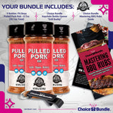 Pit Boss Pulled Pork Premium BBQ Barbecue Mixed Seasoning Spice & Rub 3 pk Choice Bundle (20.1 oz) + Guide & Keychain Bottle Opener (5 Items)!