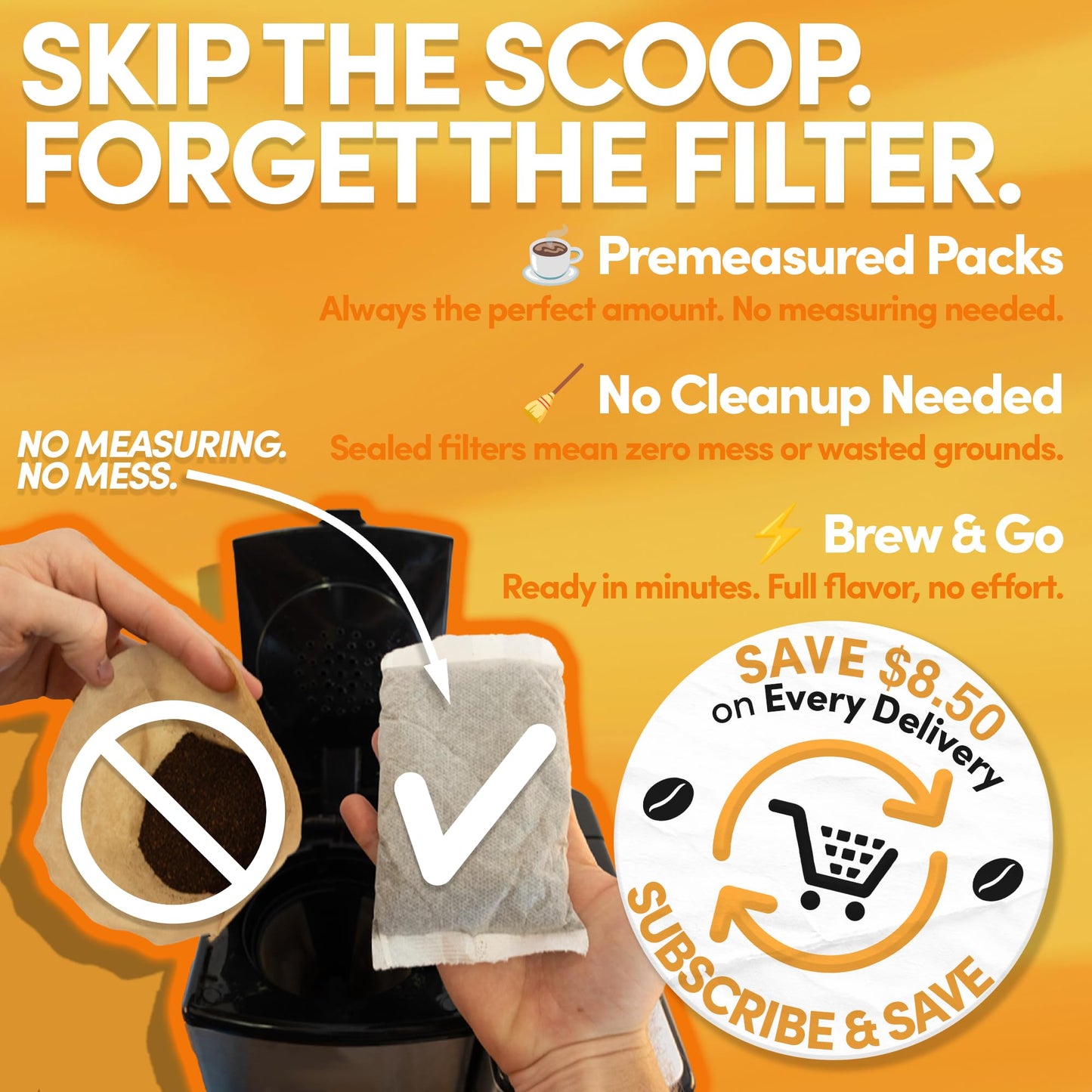 Breakfast Blend Coffee Filter Packs, 2 oz, 40 Count, Medium Roast, 3rd Party Tested Low Acid Mold Free Ground Coffee for 10-12 Cup Drip Coffee Makers