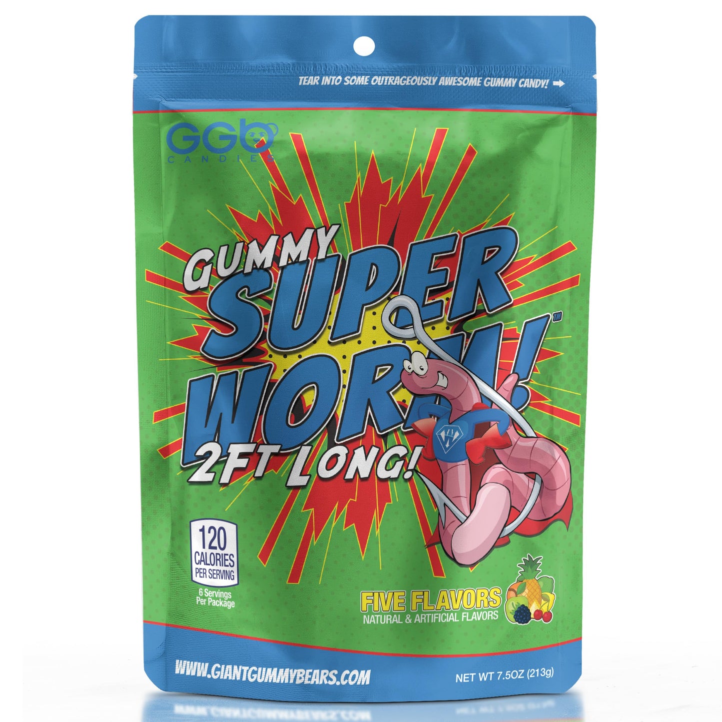 Gummy Super Worm - 2 Feet of Flavor, 3-Pack, Original & Sour Options from GGB Candies (Original, 3 Pack)