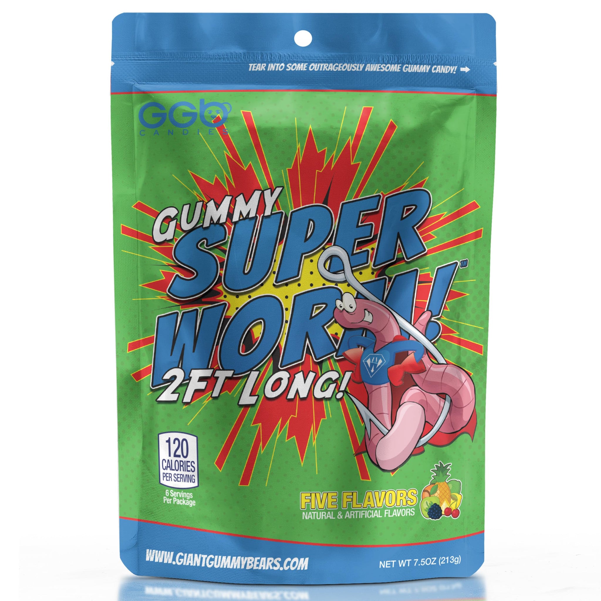 Gummy Super Worm - 2 Feet of Flavor, 3-Pack, Original & Sour Options from GGB Candies (Original, 3 Pack)