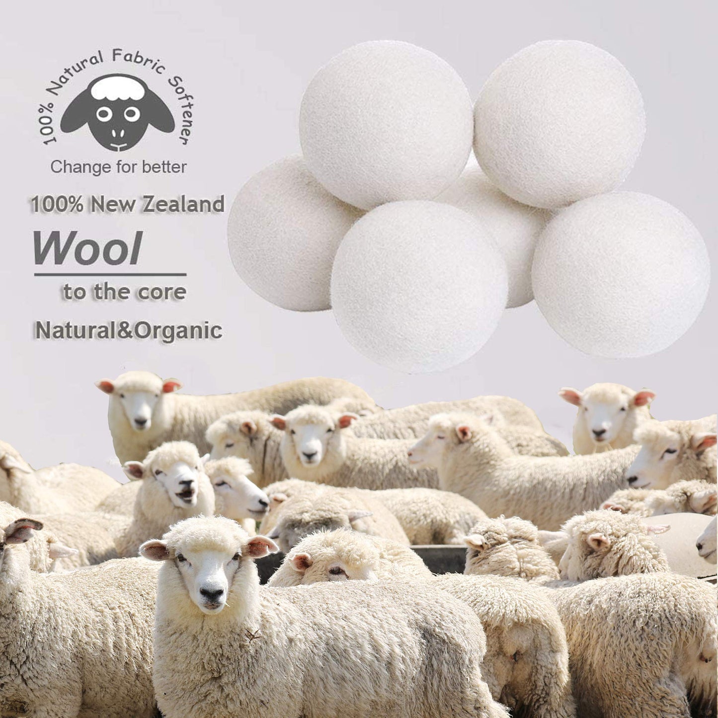 Budieggs Wool Dryer Balls Organic XL 6-Pack, 100% New Zealand Wool Chemical Free Fabric Softener for 1000+ Loads, Baby Safe & Hypoallergenic, Fabrics