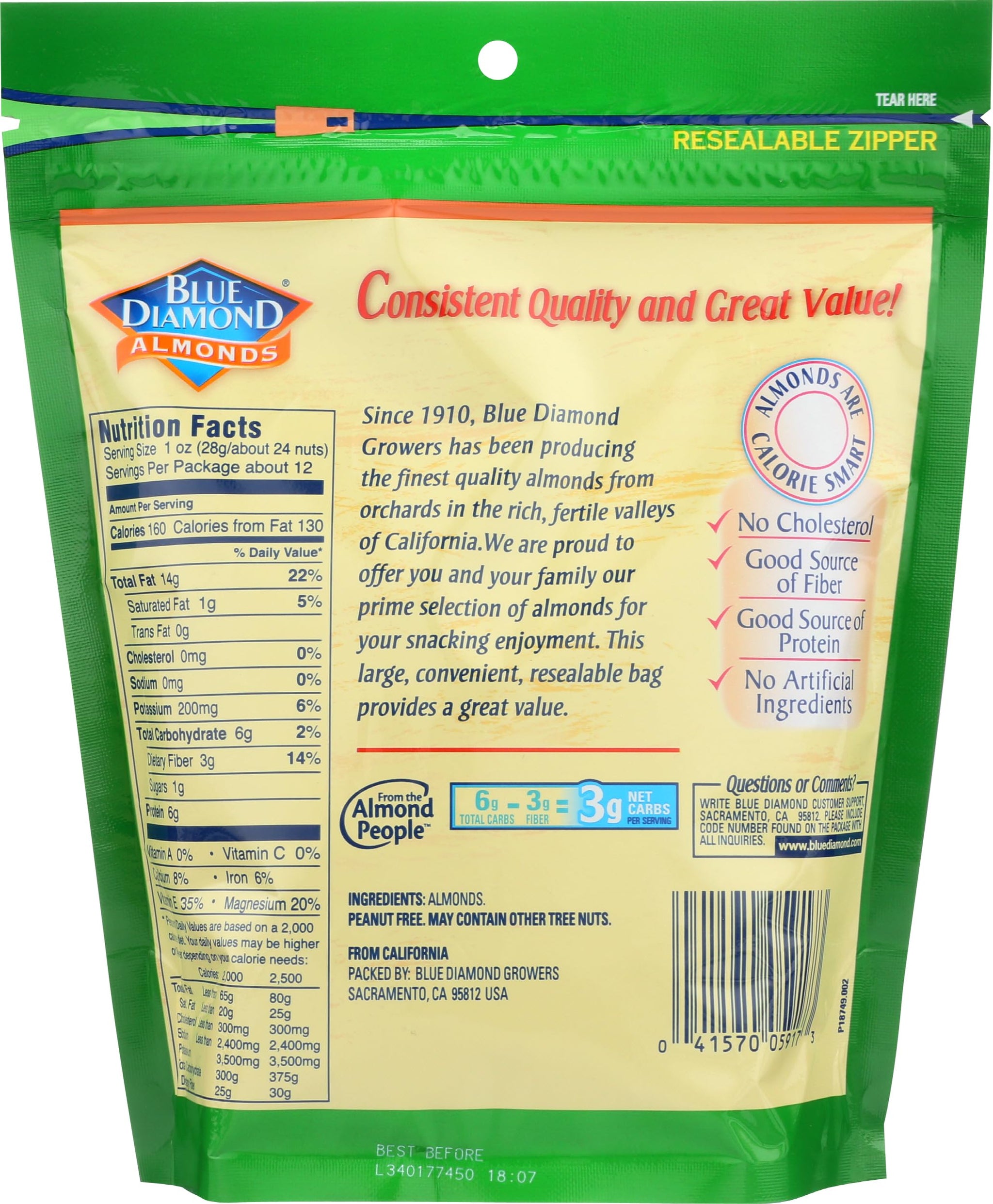 Blue Diamond Whole Almonds, 12 OZ