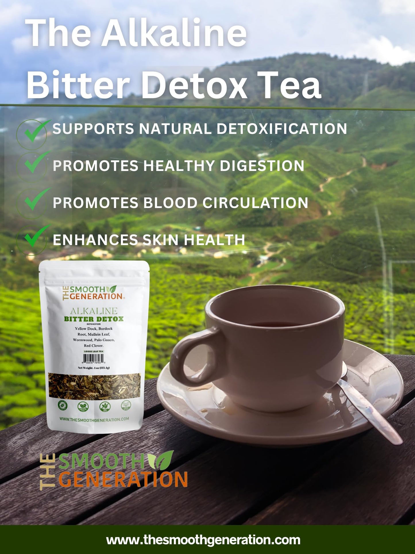 Alkaline Bitter Detox Tea - Herbal Digestive & Detox Support - 100% Natural, Vegan, Non-GMO, 4 0z Loose Leaf Tea