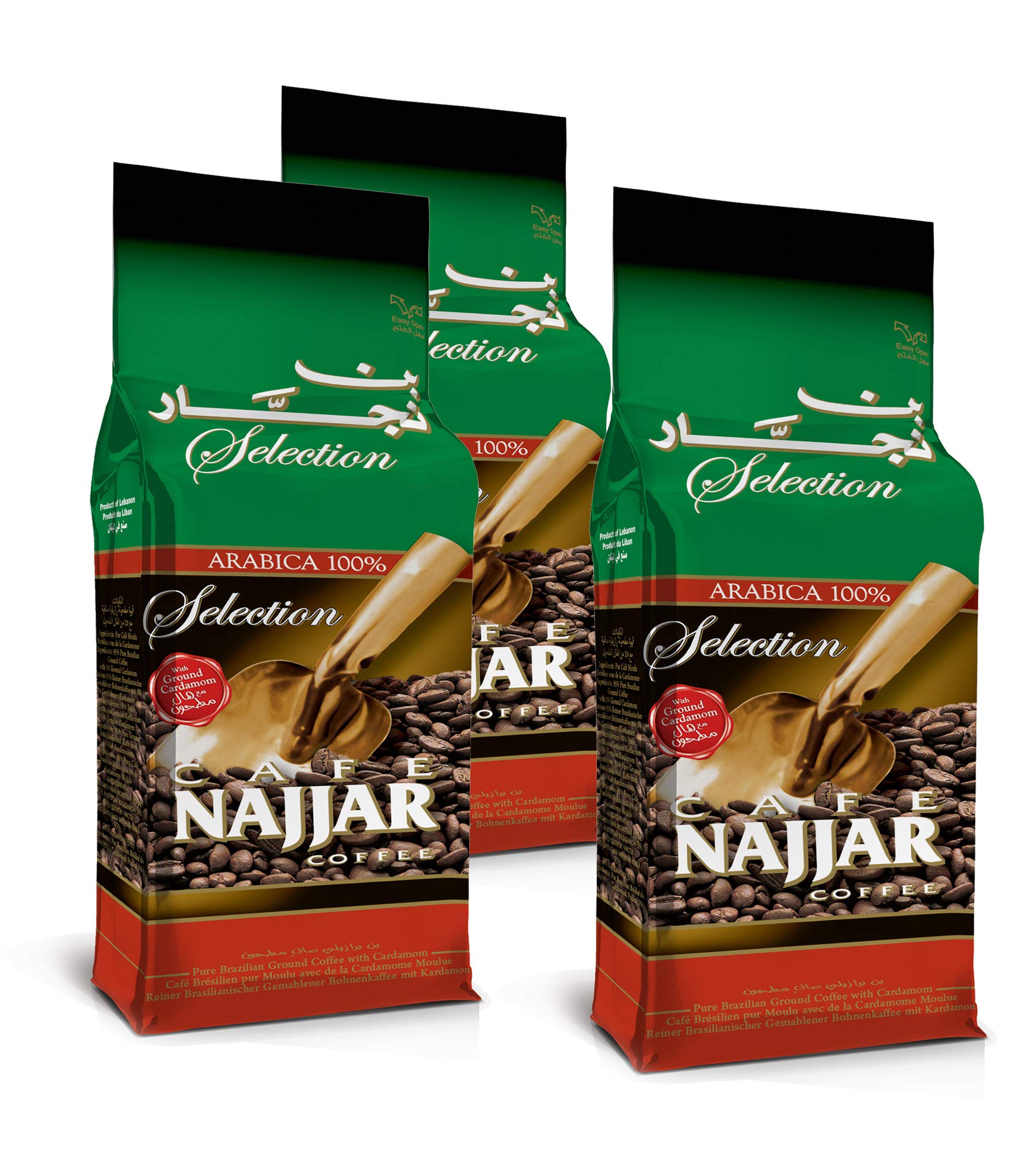 Café Najjar, Turkish Coffee with Cardamom, 3 x 450 Gr, 100% Arabica Coffee Beans, Ground Coffee, Dark Roast, Lebanese Coffee, Arabic Coffee, Coffee