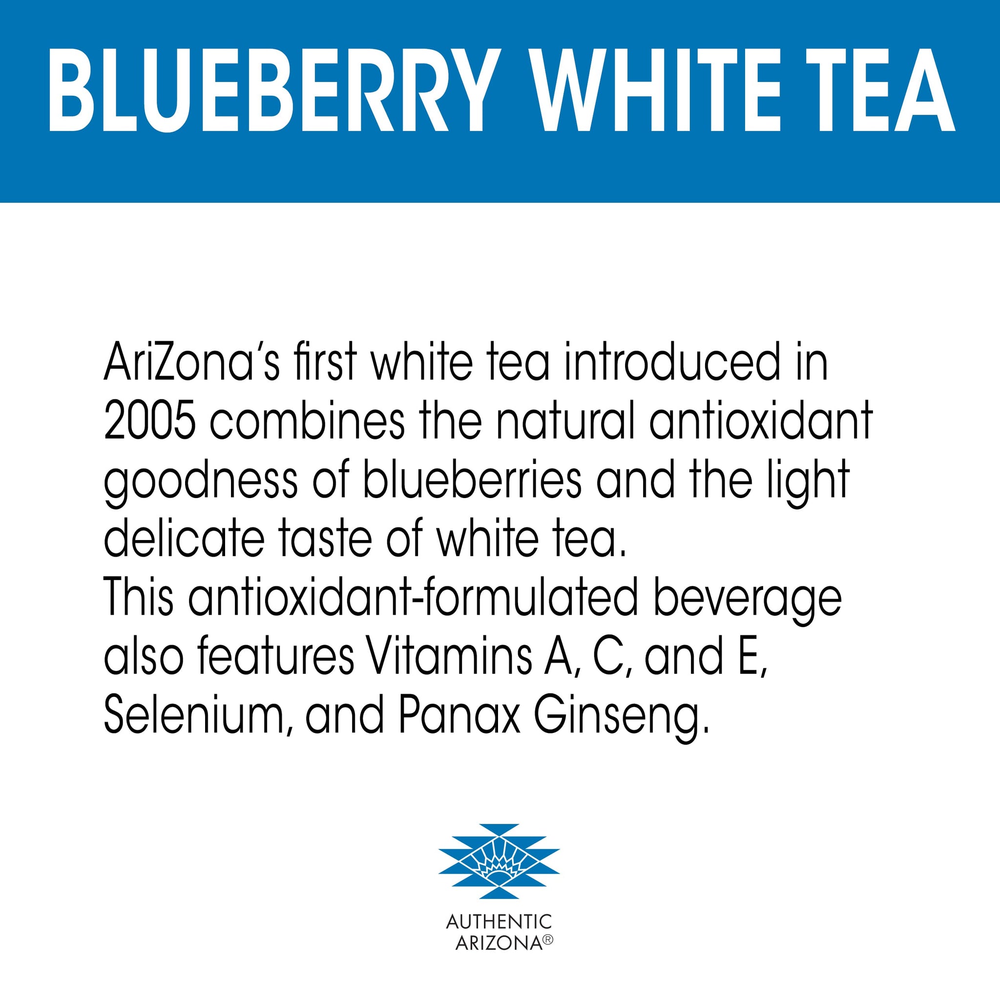 AriZona Blueberry White Tea - Premium Brewed Iced Tea, 20 Fl Oz (Pack of 12)