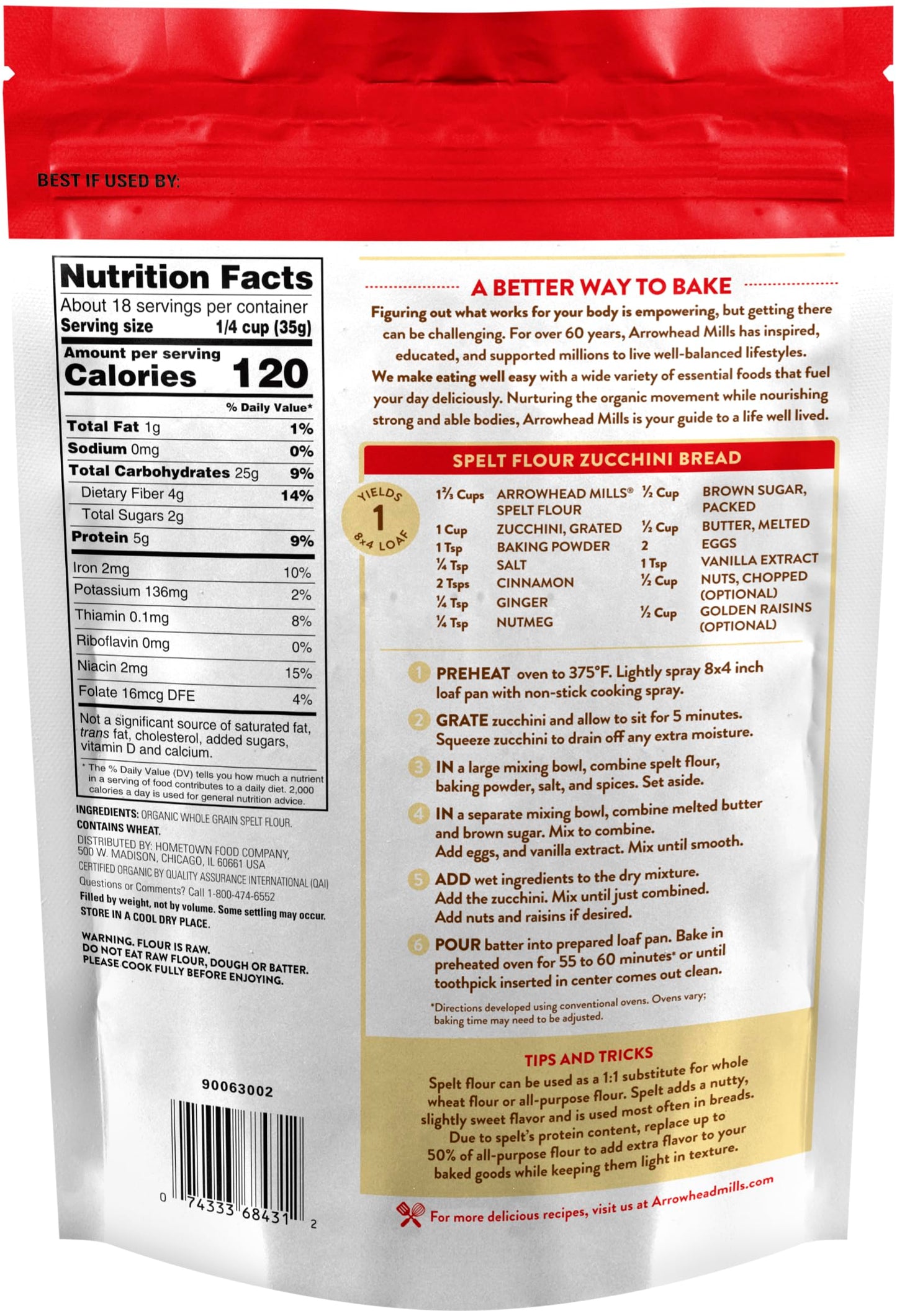 Arrowhead Mills Organic Spelt Flour, 22 oz Bag
