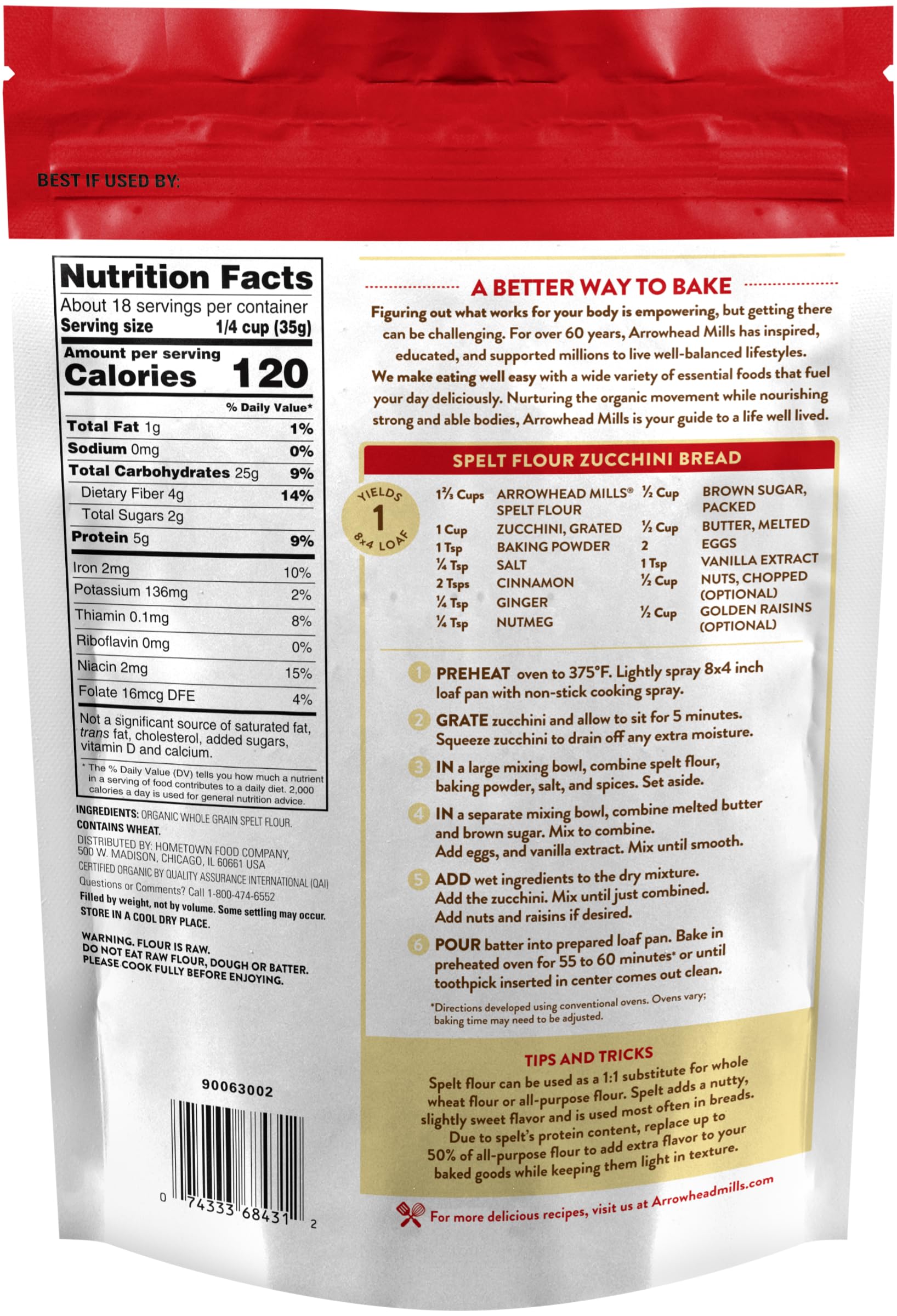 Arrowhead Mills Organic Spelt Flour, 22 oz Bag