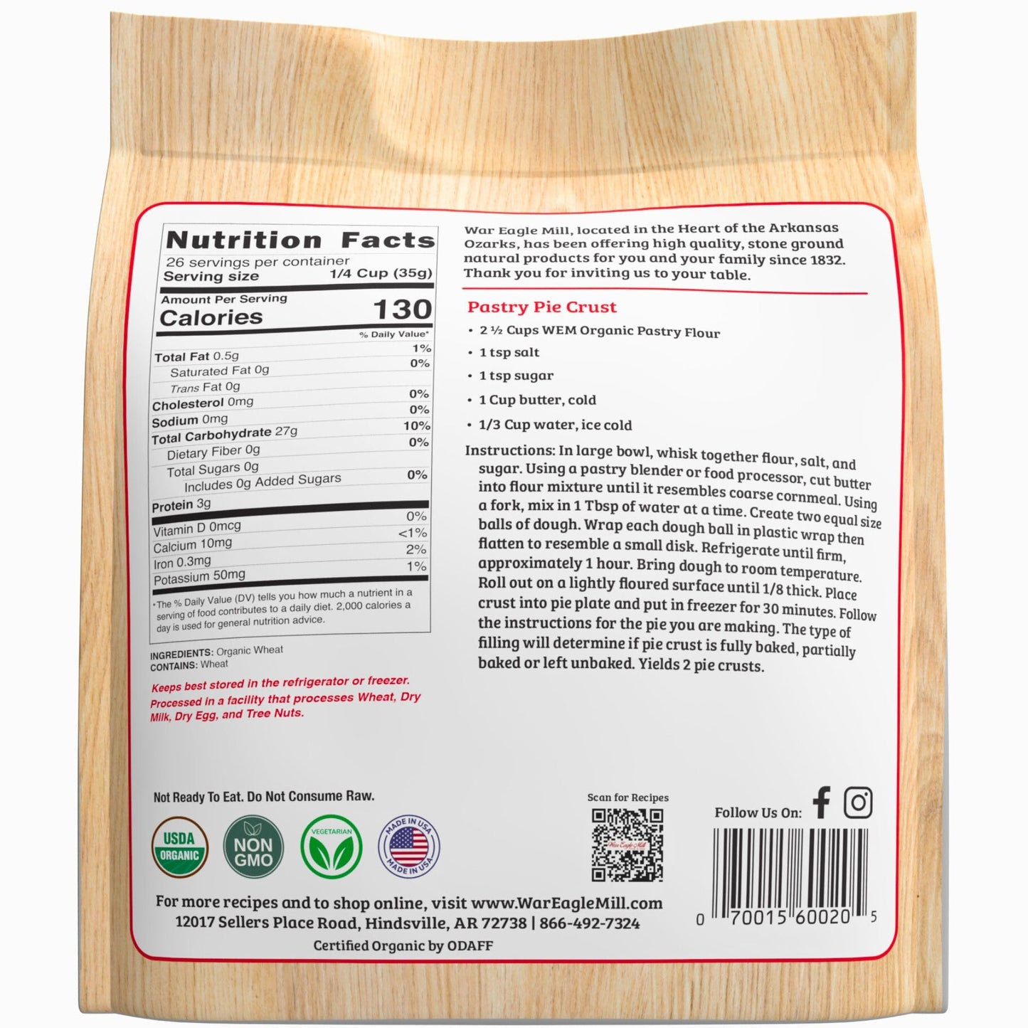 War Eagle Mill Organic Pastry Flour, 32 oz Bag (2 Pack)