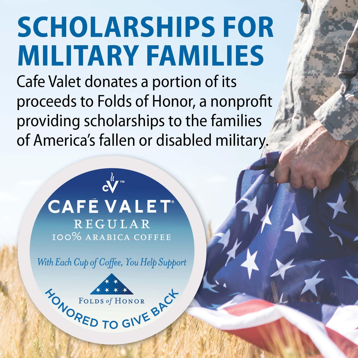 Cafe Valet Folds of Honor Dark Roast Coffee Pods, 80 Count - Contributing to Military Family Scholarships