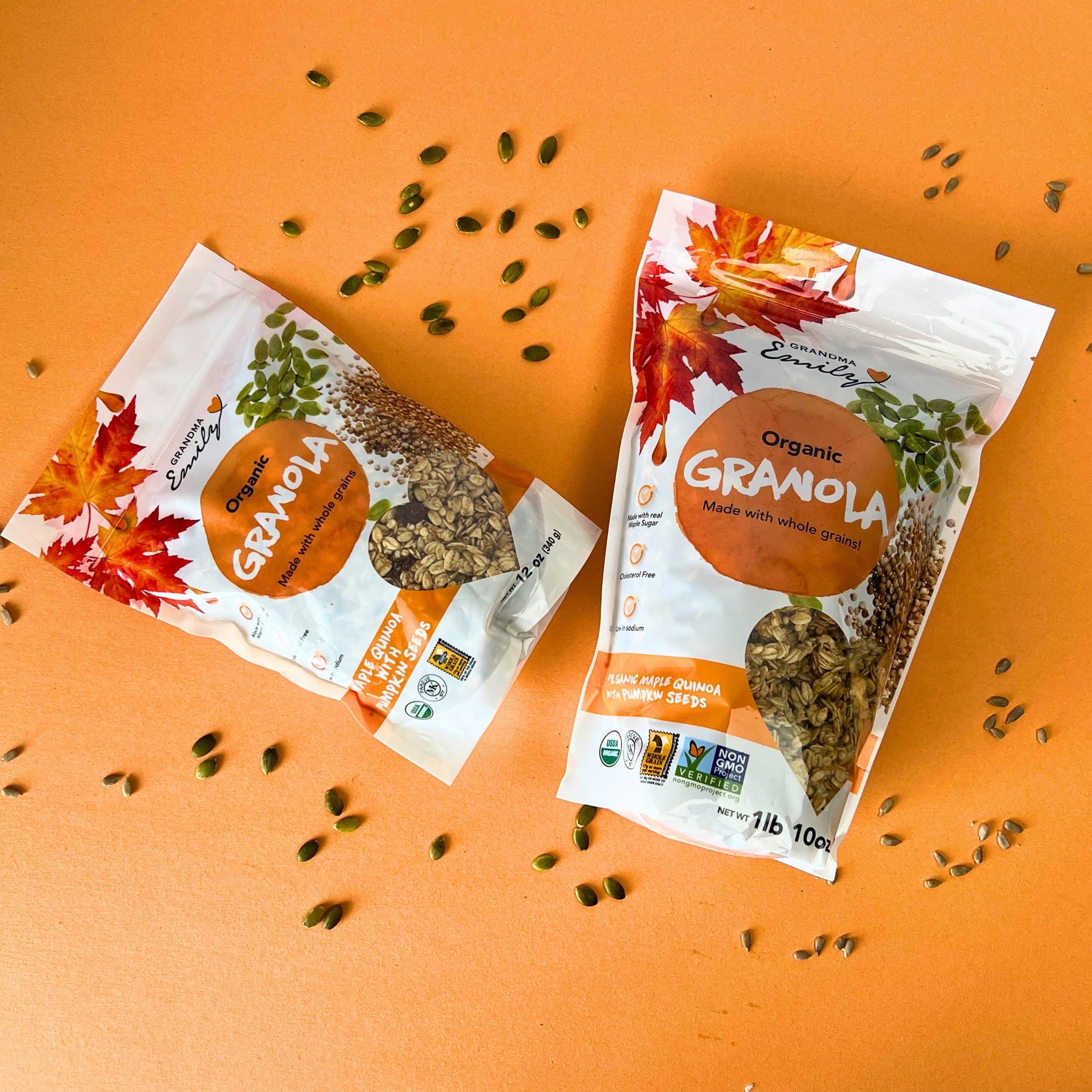 Grandma Emily Organic Granola Cereal Maple Quinoa with Pumpkin Seeds - Kosher and Whole Grain. 1lb 10oz
