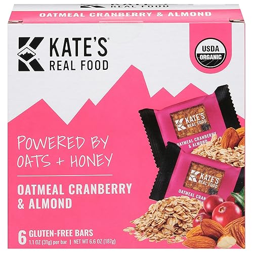 Generic K.ate's Real Food Oatmeal Cranberry and Almond Bars 6.6OZ Pack of 8