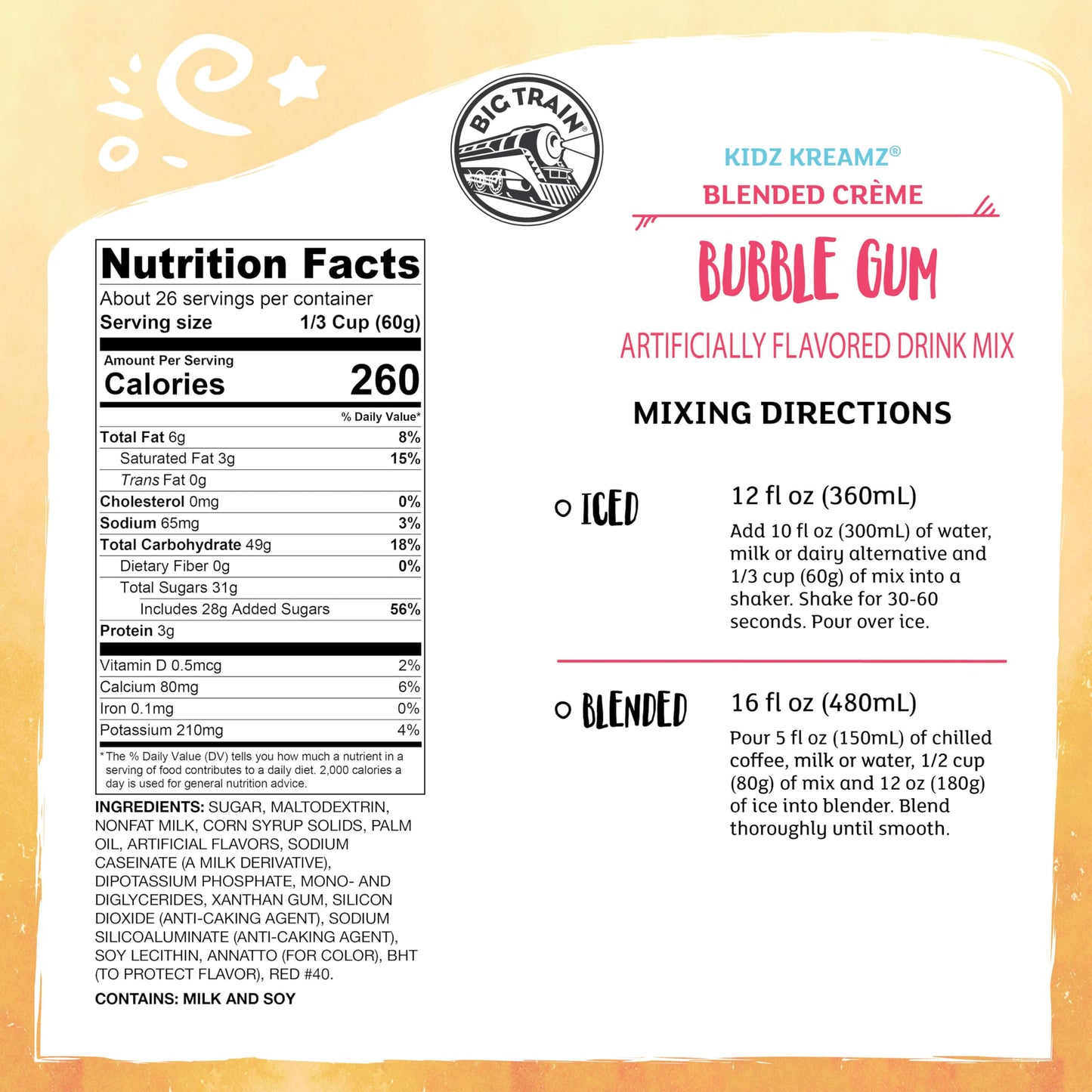 Big Train Kidz Kreamz Bubble Gum Blended Beverage Mix, 3.5 Pound (Pack of 1)