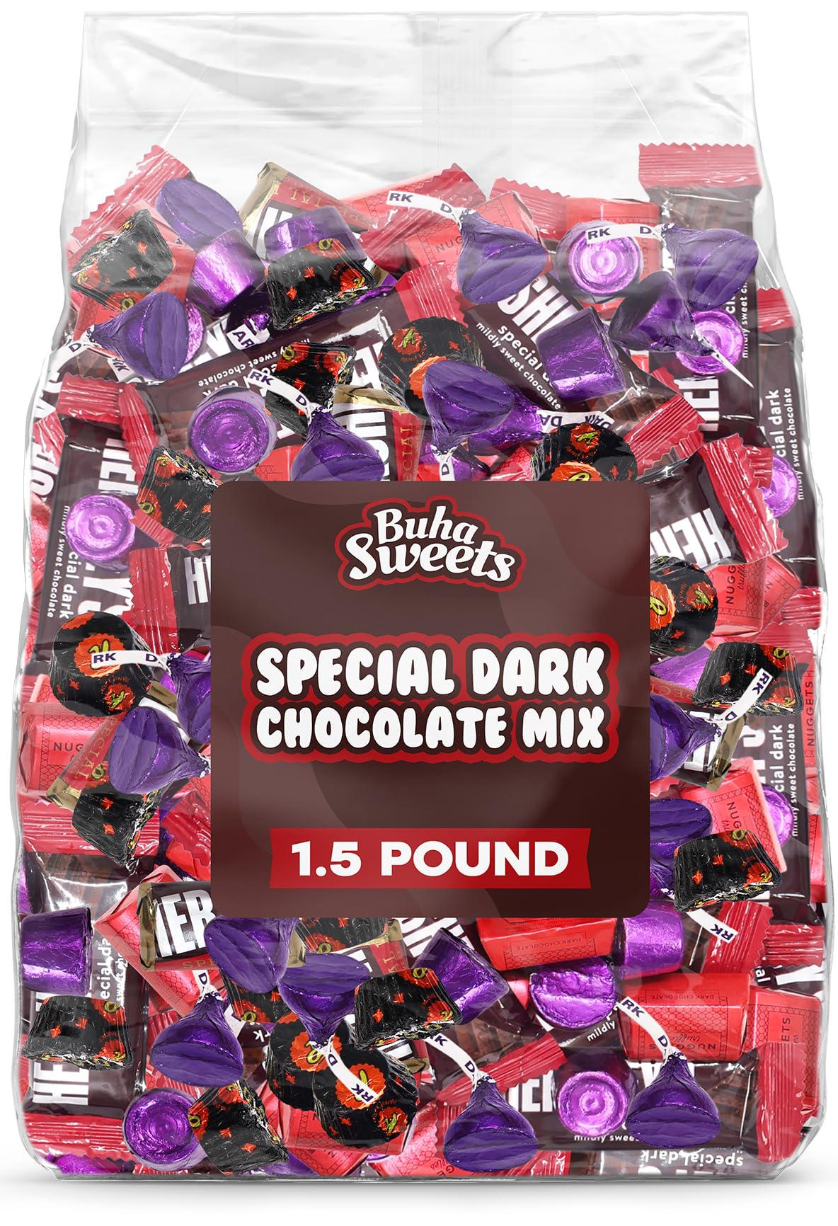 Assorted Dark Chocolate Candy Variety Mix - 1.5 Pound Bulk Assorted Dark Chocolate Candy, Individually Wrapped Chocolate Treats for Parties, Candy