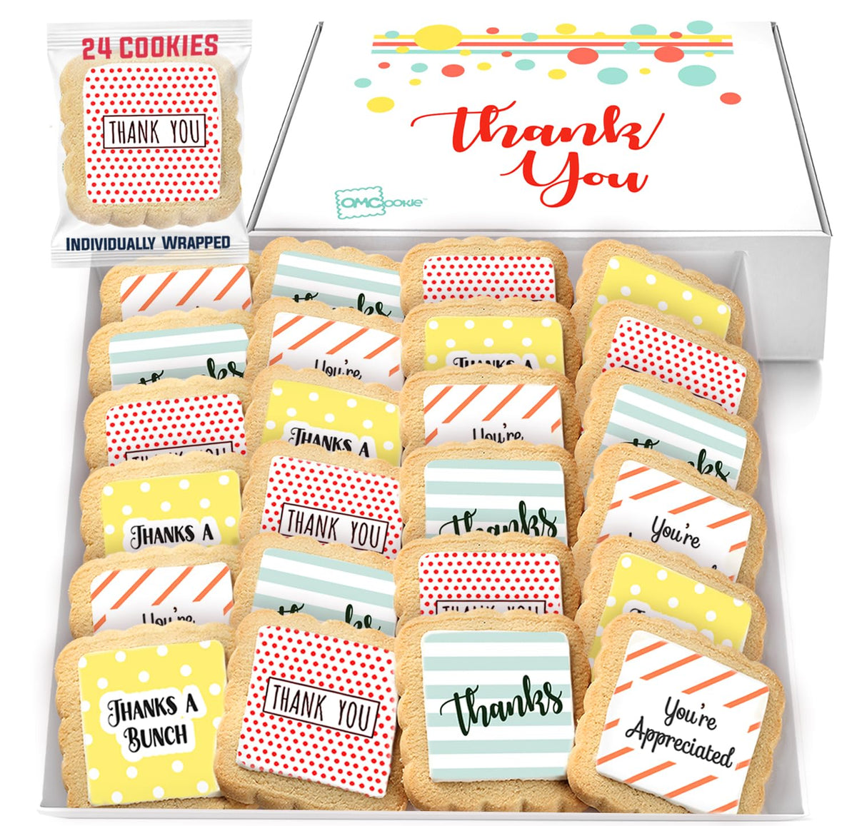 Thank You Cookies 24 Pack | Appreciation Cookies | Individually Wrapped Bulk | Party Favors Employees Corporate Teacher Staff