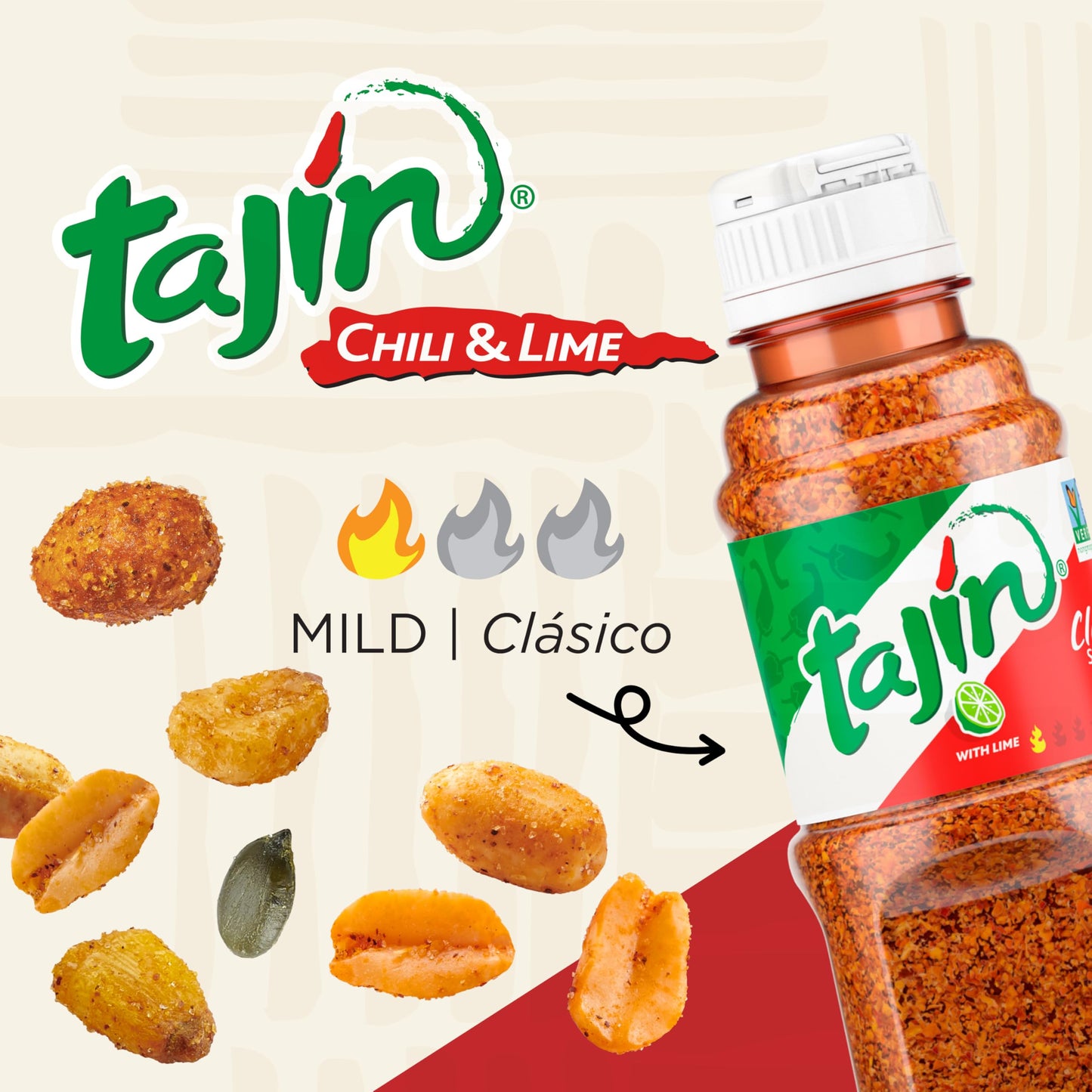 Snak Club Tajin Fiesta Snack Mix, Peanuts, Crunchy Peanuts, Toasted Corn, and Pepitas with Chili and Lime Seasoning, Mild, 4 oz Resealable Bags, 6