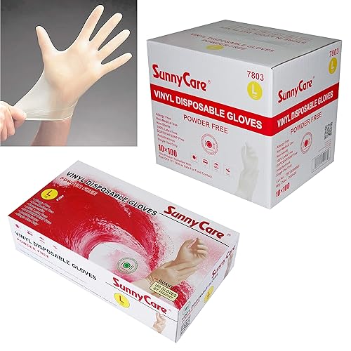 SunnyCare Vinyl Disposable Gloves Powder-Free and Latex Nitrile Free, Large (1000 Count)