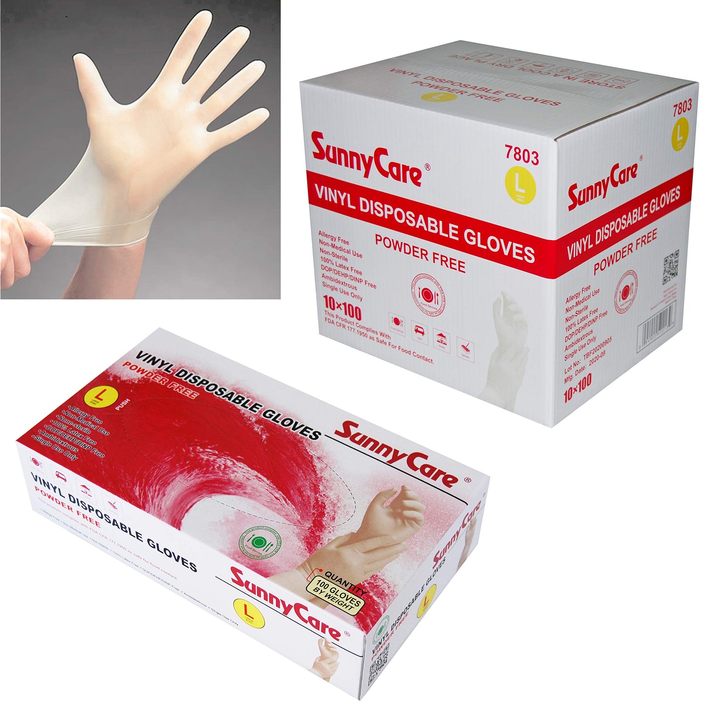 SunnyCare Vinyl Disposable Gloves Powder-Free and Latex Nitrile Free, Large (1000 Count)