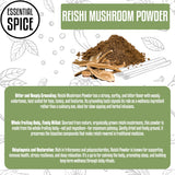 Essential Spice Reishi Mushroom Powder - Earthy, Bitter Tonic Flavor, Finely Ground - Ideal for Teas, Smoothies, Tinctures & Wellness Recipes - 100%