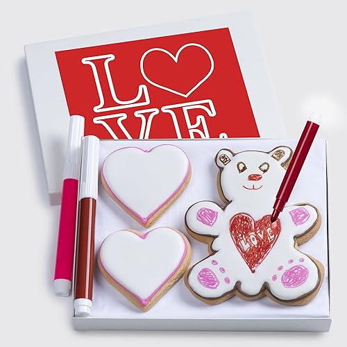 Valentines Day Cookies Gift Basket Decorating Kit With Edible Markers, Gourmet Food Gifts Set, Unique Fun Treat For Kids Valentines Gifts, 3 Count