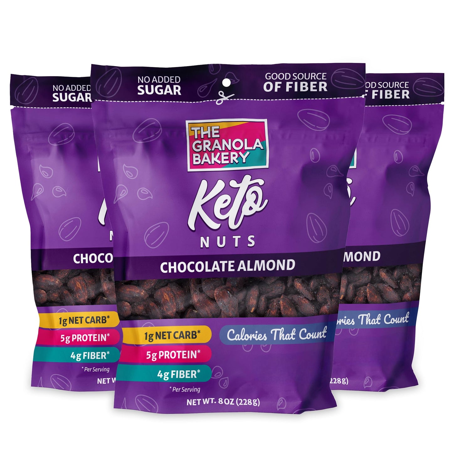 THE GRANOLA BAKERY TGB Chocolate Almond Keto Nuts, 1g Net Carb, No Added Sugar, High Fiber, Gluten Free, Grain Free, Healthy Low Carb Snack, 8oz