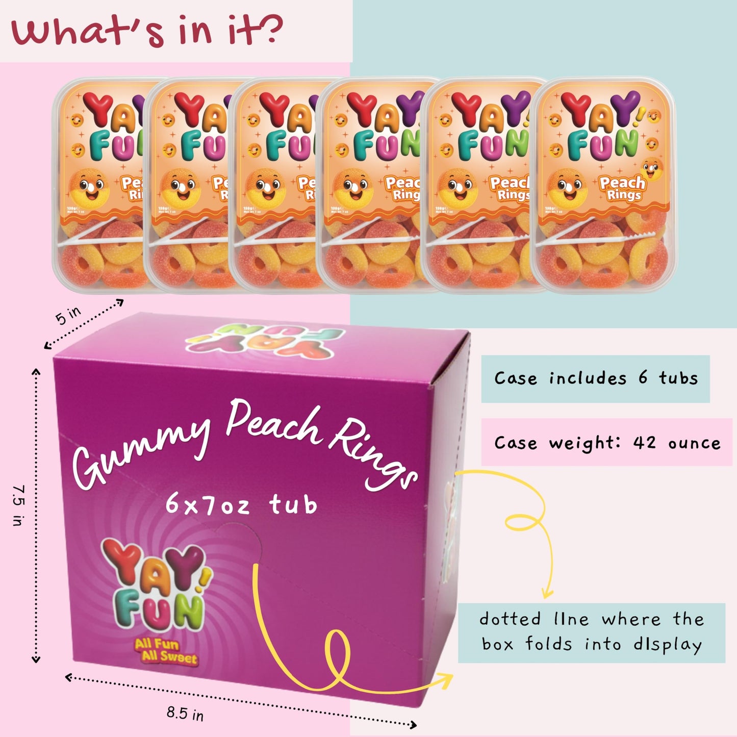 Halal Gummy Peach Rings | 6 Pack Bundle (6x7 oz Tubs) | Soft & Chewy Peach Ring Gummies | Resealable Tubs in Bulk with Display Box | Halal Bulk Gummy