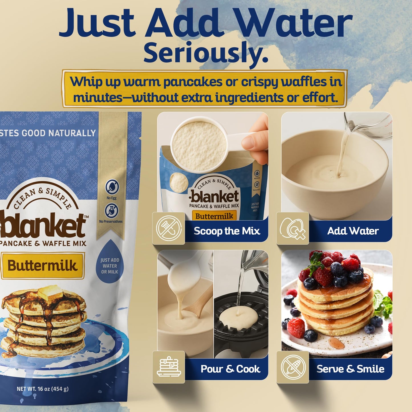 Blanket Pancakes and Waffle Mix - Chocolate Chip Pancake Mix - Just Add Water, No Preservatives - Clean Breakfast Staple with Homestyle Taste - Non-GMO, Comfort Food Classic - 16 oz (1 Pack)