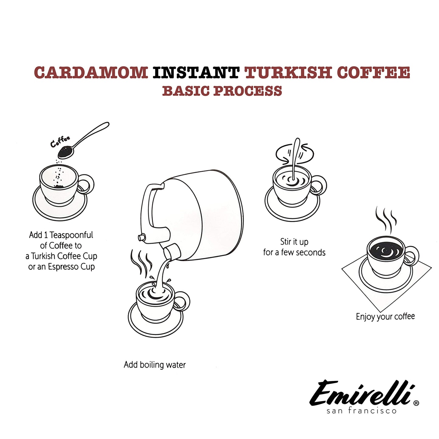 Emirelli Instant Turkish Coffee, Special Taste with Arabica Coffee Beans, Resealable Bag, 3.5 Ounce (100gr) (Cardamom)