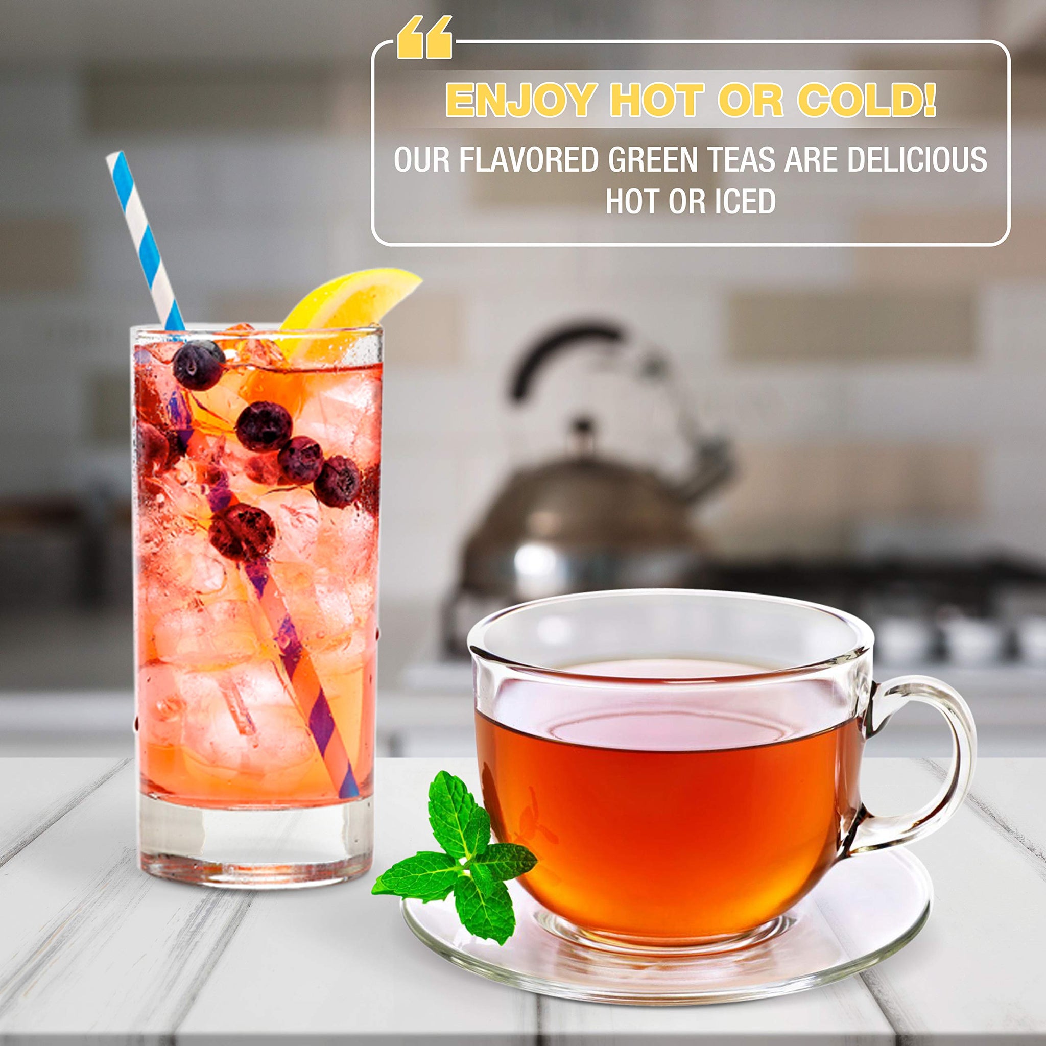 Brew La La Organic Green Tea - Natural Chamomile Lemon Flavor - 50 Double Chambered Tea Bags - Low Caffeine - USDA Certified Organic - NonGMO - Gluten
