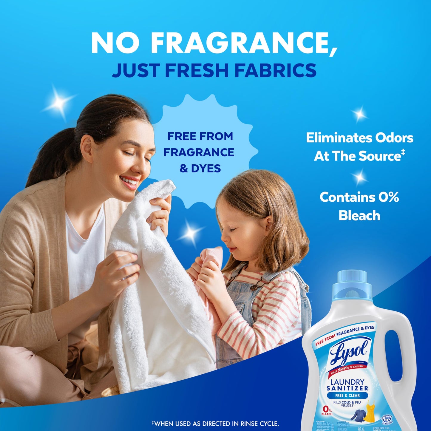 Lysol Laundry Sanitizer Additive, Free & Clear, Free from Fragrance and Dyes, 0% Bleach Laundry Sanitizer, Bacteria-causing Laundry Odor Eliminator
