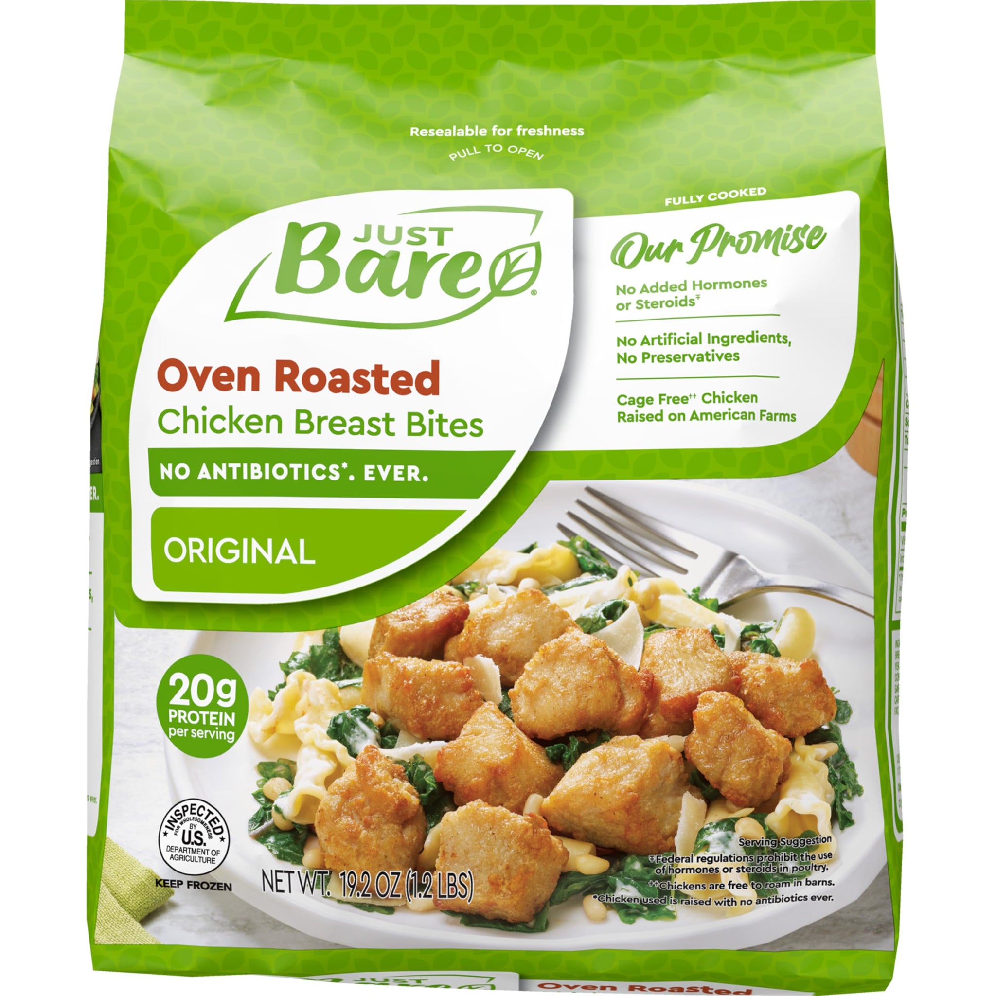 Just Bare® Oven Roasted Chicken Breast Bites | Fully Cooked | 20 G Protein | Frozen | 1.20 LB